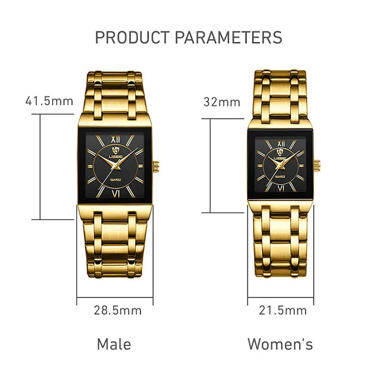Luxury Golden Quartz Wristwatches For Female Girl Male Fashion 30m Waterproof Women Ladies Mens Watches Relogio Feminino