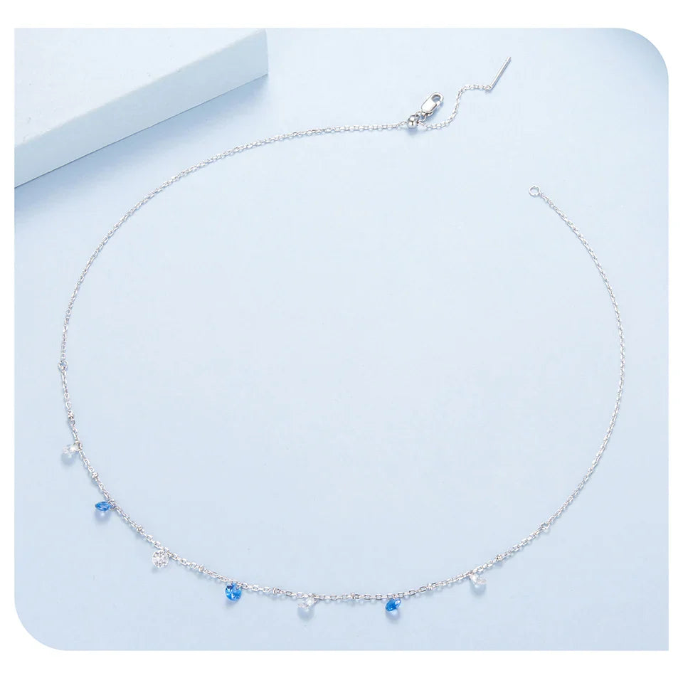 925 Sterling Silver Station Necklace, Simulated Diamond Star Necklace Women CZ Chain Choker Necklace BSN428