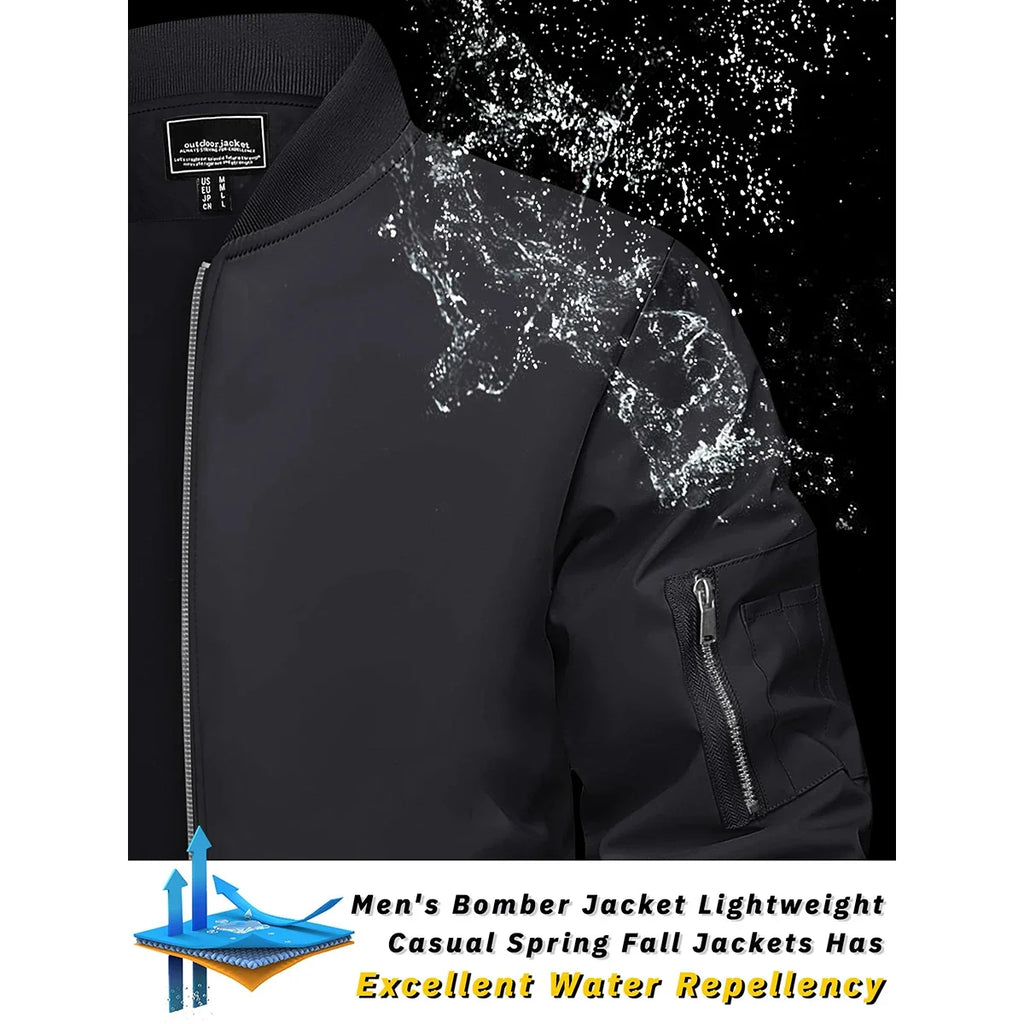 Men's Bomber Jacket Summer Autumn Thin Lightweight Casual Windbreaker Multi-pockets Full Zip Up Varsity Baseball Jacket