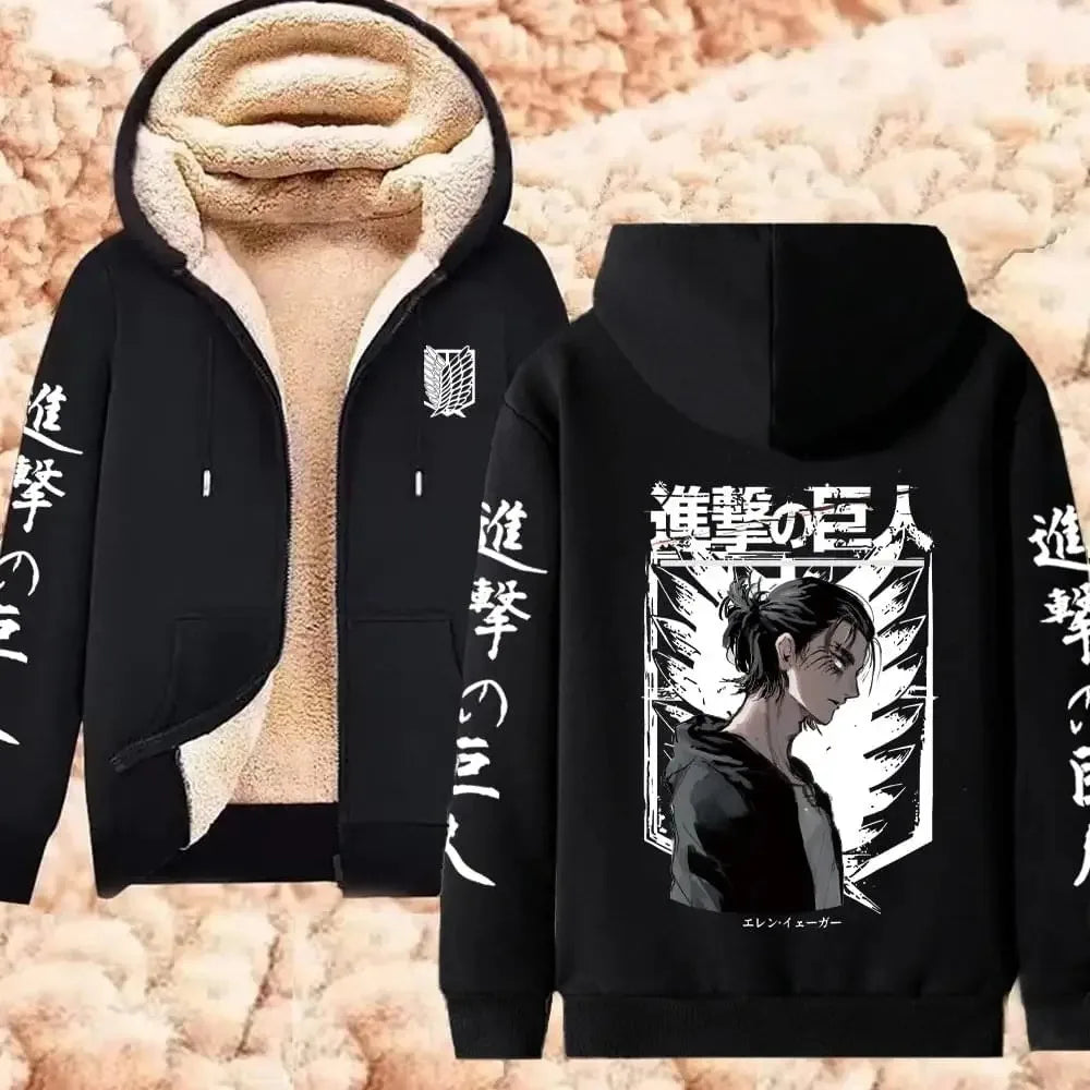 Attack on Titan سترة شتوية دافئة بسحاب، هوديز مطبوع عليها أنمي للرجال والنساء، بلوزات سميكة بسحاب، ملابس الشارع Harajuku Hip Hop