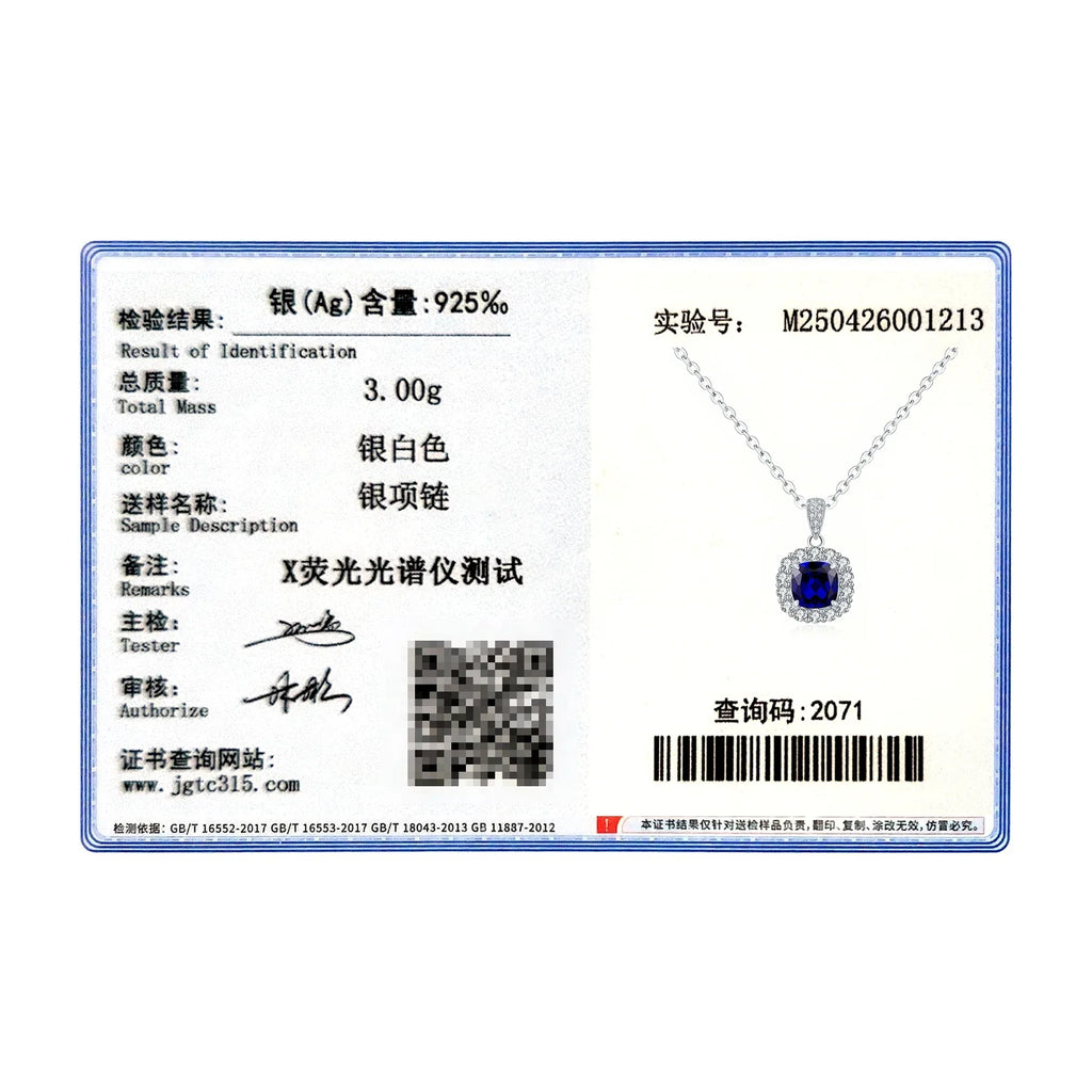 925 Sterling Silver Elegant Luxury Geometric Royal Blue Zirconia Pendant Necklaces For Women Anniversary Fine Jewelry
