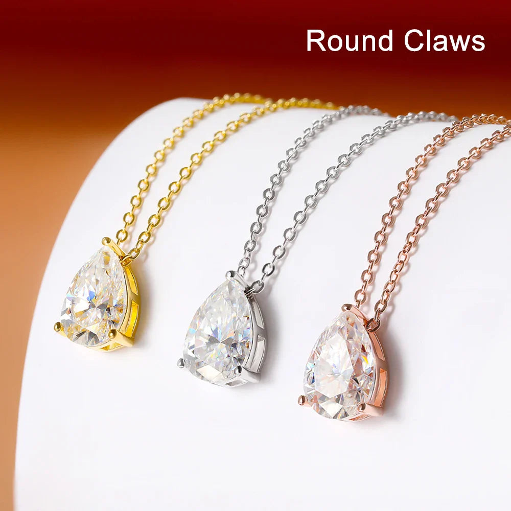 1-4CT Water Drop Moissanite Pendant Necklace Women 925 Sterling Silver Round/Sharp Claw Lab Diamond Pendant Neck Chain