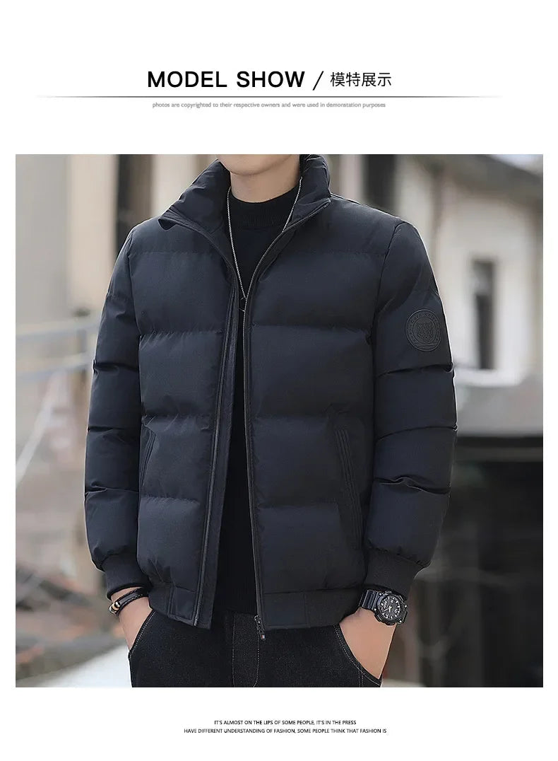2025 Winter New Solid Color Zipper Down Jacket Thick Cotton Jacket Men Trendy Brand Casual Youth Coat Versatile Comfortable Top