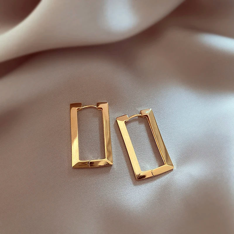 Stainless Steel Geometric Earrings Rectangular metal Hoop earrings for Women 2023 New trendy jewelry Gift