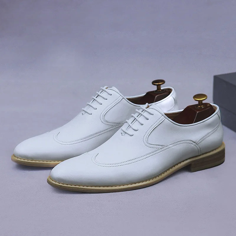 new white shoes for men Leather shoes men's business dress breathable leather shoe British lace-up fashion wedding party