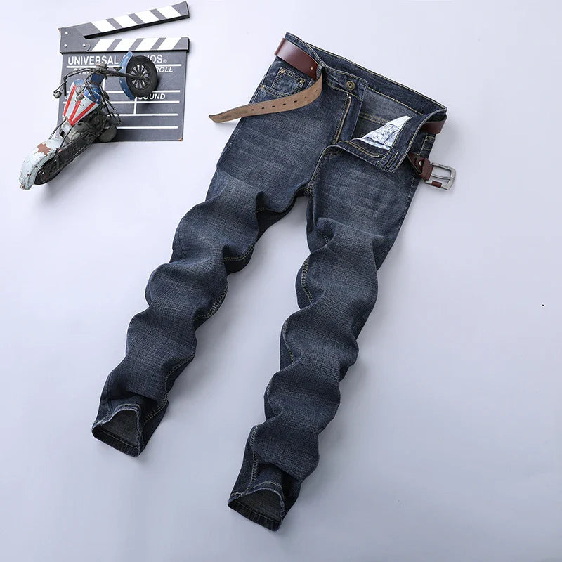 Spring Autumn 2025 Men's Smart Jeans Business Fashion Straight Regular Blue Stretch Denim Trousers Classic Men Plus Size 28-40