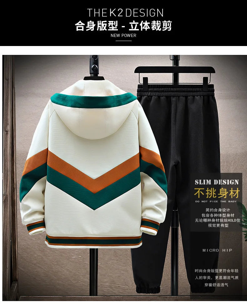 Spring Autumn Men's Sets Korean Fashion Joggers Suit Men Casual Men patchwork Streetwear Hooded Tracksuit Men Two Piece Set