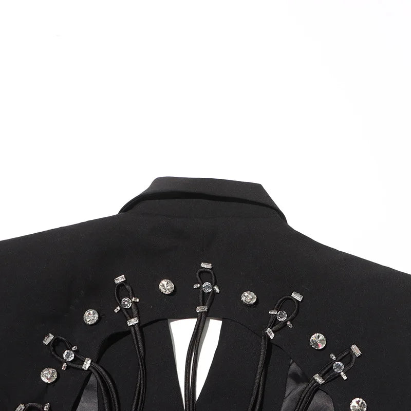 New Arrival Women Back Hollow Out Design Double Breasted Suit Jackets Y2K High Street Streamer Decoration Temperament Coat
