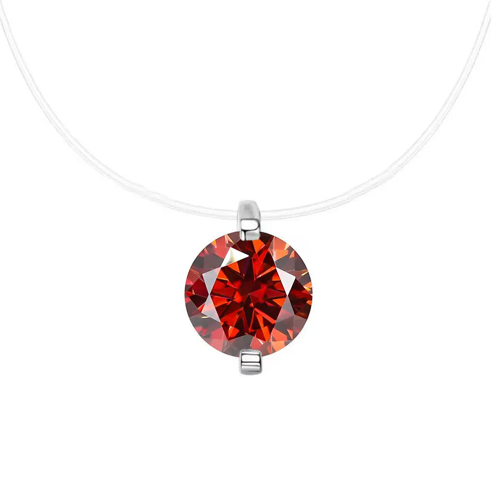 0.5-3CT Fishing Line Colorful Moissanite Pendant Necklace for Women  Certified 925 Sterling Silver Sparkling Diamond Necklace