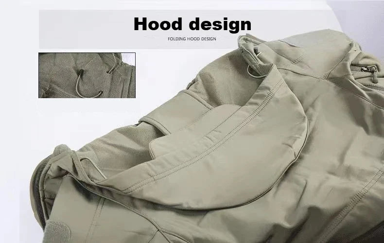 Mens Winter Autumn Warm Cargo Fleece Jackets Sharkskin Military Hood Windproof Outdoor Coats Hiking Camping Climbing Tactical
