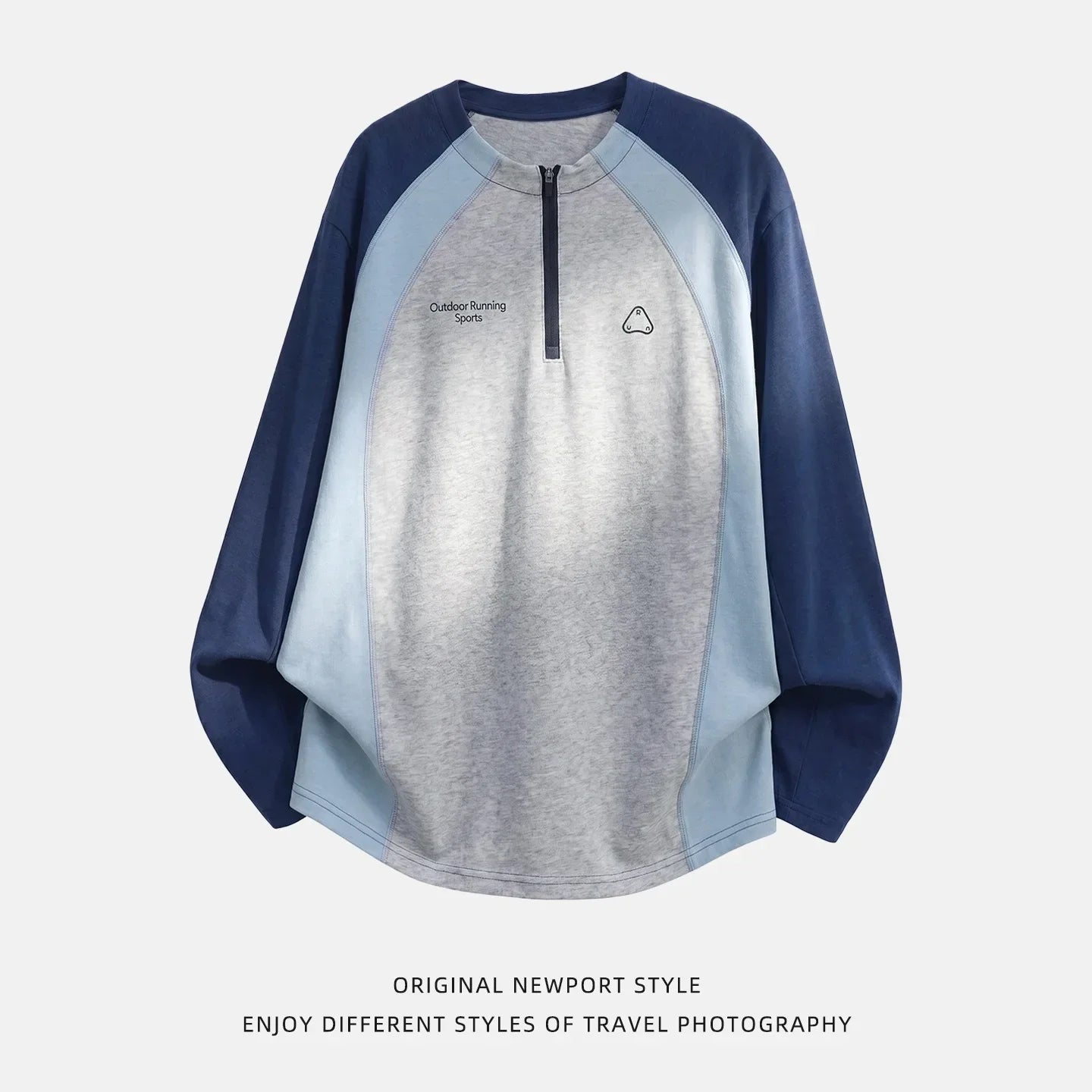 Men's Retro Colorblock Raglan Sleeve Long Sleeve T-Shirt – Loose Fit Half-Zip Athletic Top with Moisture-Wicking Fabric