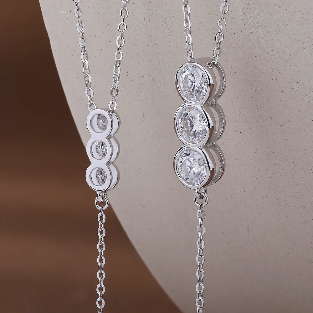 3/5mm Round Bubble Bezel Set Moissanite Diamond Pendant Necklace for Women 925 Sterling Silver Y-Shape Long Tassel Neckchain
