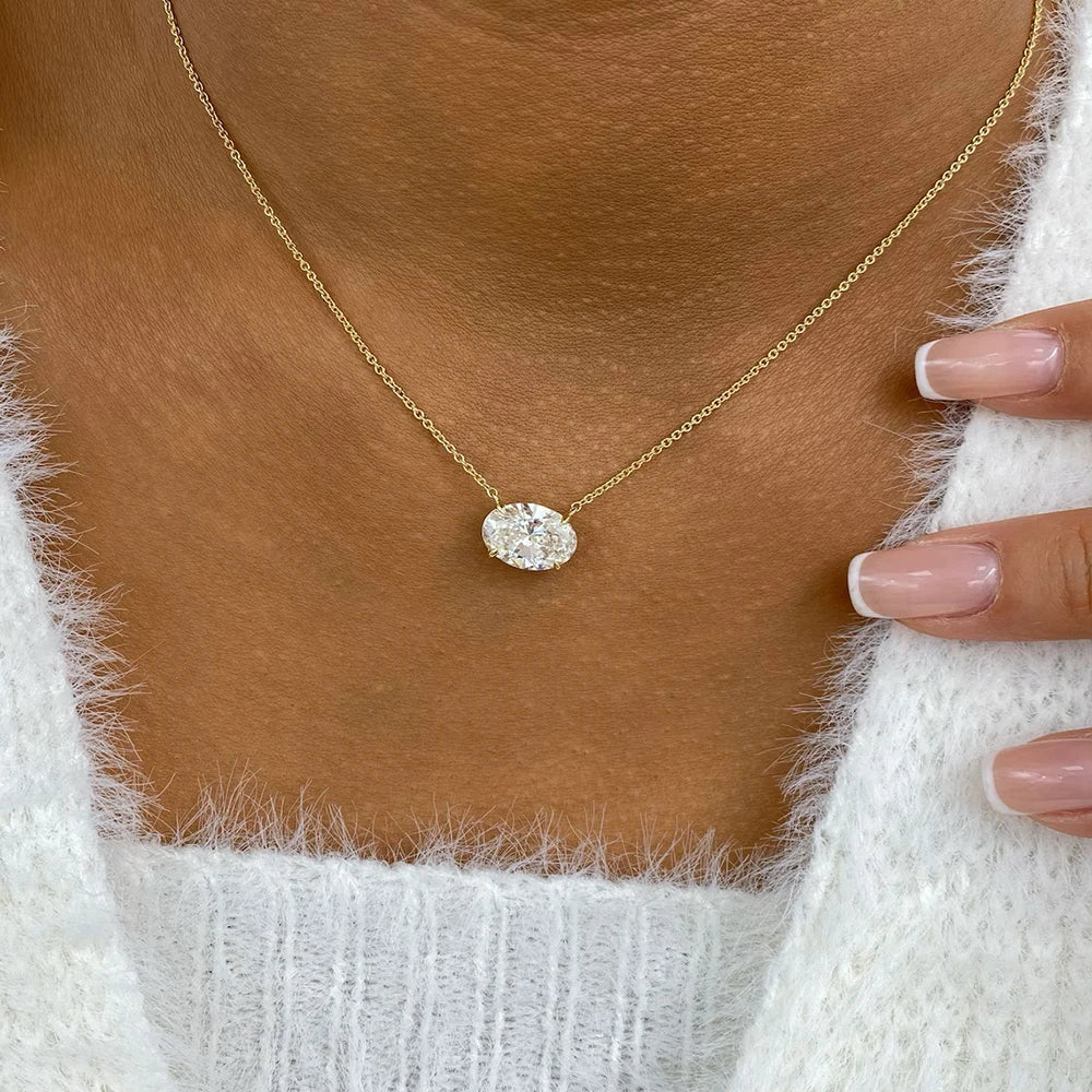 1/2/3carat East West Set Oval Cut Solitaire Moissanite Diamond Pendant Necklaces for Women Adjustable Stackable Neck Chain