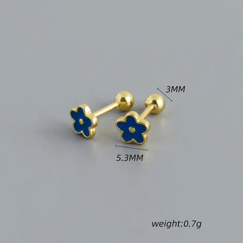 925 Sterling Silver Romantic White Enamel Flower Screw Bead Stud Earrings for Women Fashion Simple Piercing Jewelry Gift