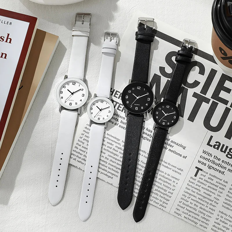 1/2PCS Fashion Couple's Watches Leather Strap Wristwatch Men Women Casual Arabic Dial Quartz Watches (Without Box)