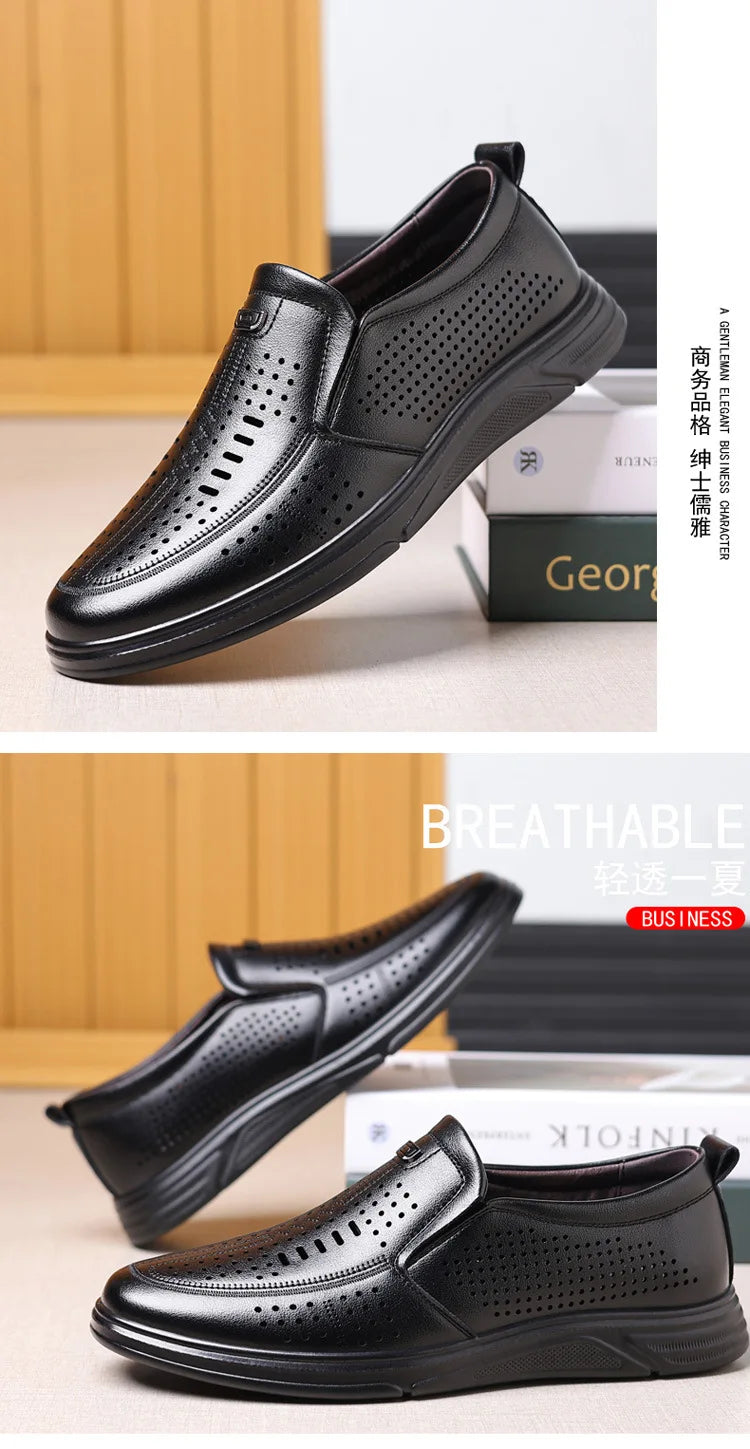 Spring Summer New Hallow Leather Shoes for Men Solid Color Fashion Dress Shoes Male Soft Sole Business Casual Shoe Man