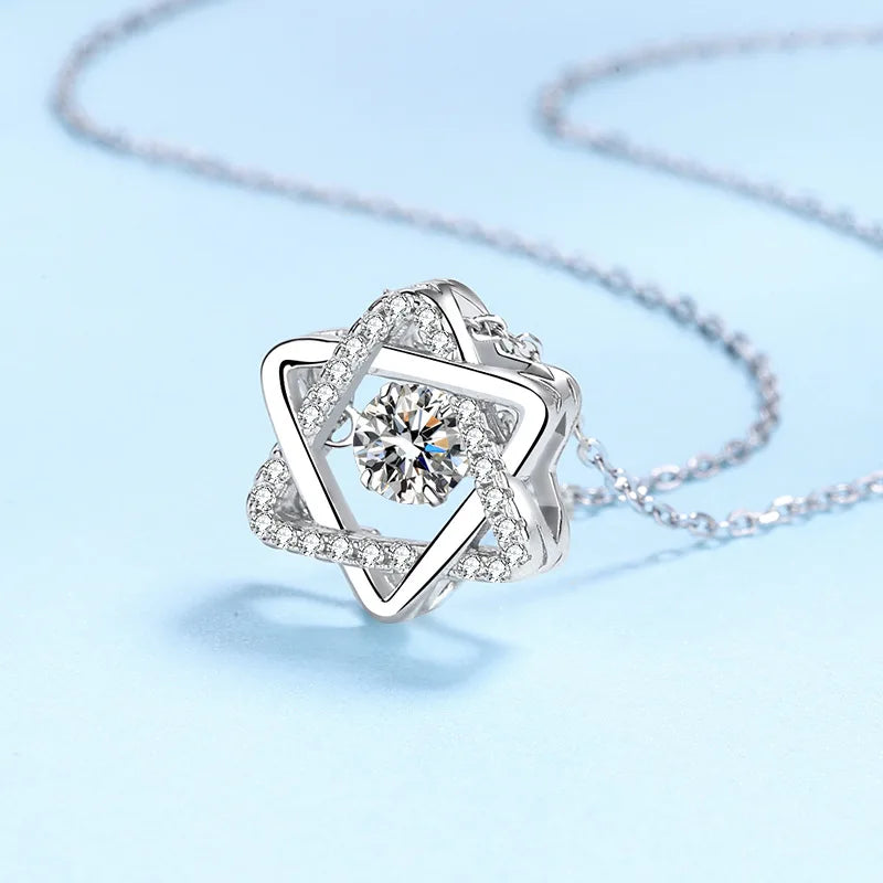 Simulation Diamonds Necklace for Women Six-pointed Star Romantic 0.5ct Moissanite Pendant Wedding S925 Silver Jewelry