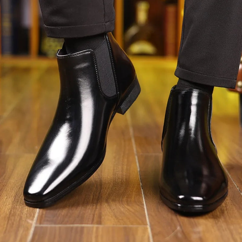 Autumn Winter Leather Chelsea Boots for Men Designer Soft-soled Business Men Dress Shoes Fashion Big Size Ankle Boots Male