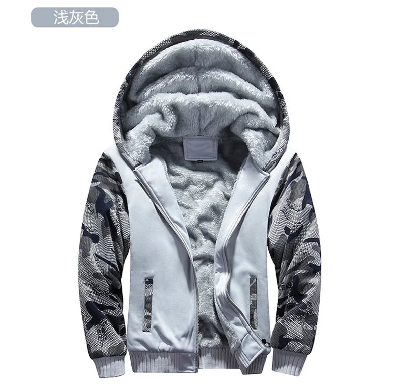 Winter Thick Men Sports Suit Men Tracksuit Hooded Sportswear Zipper Cardigan Hooded Woolen Trousers Pants Casual Men Fleece Set