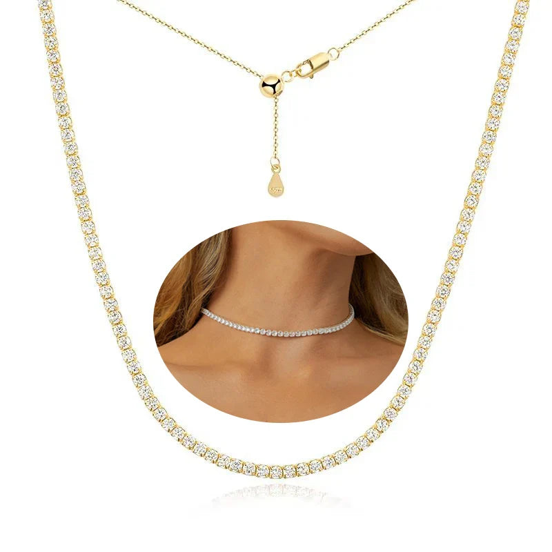 Certified Full Moissanite Riviera Tennis Necklace with Waterdrop Diamond Pendant for Women 925 Sterling Silver Adjustable Choker