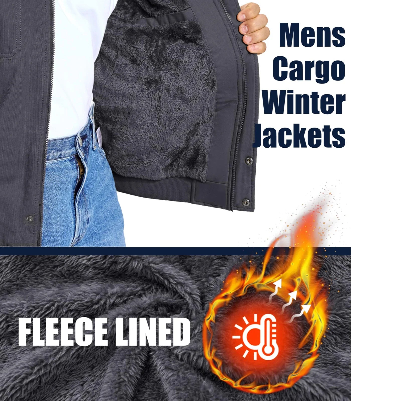 MAGCOMSEN Men's Fleece Jackets Windbreaker Coats Fall Winter Thermal Bomber Jackets Multi-pockets Stand Collar Motorcycle Jacket