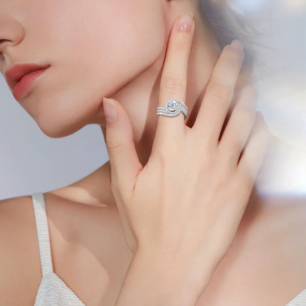 Luxury 3Pcs Set Full Moissanite Bridal Ring Set 925 Sterling Silver Engagement Ring for Women Wedding & Proposal Gift