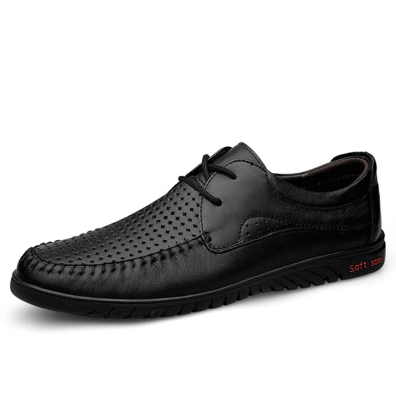 Italian Brand Men's Genuine Leather Casual Shoes Handmade Soles Loafers Lace Up Breathable That's Oxford Shoes for Summer