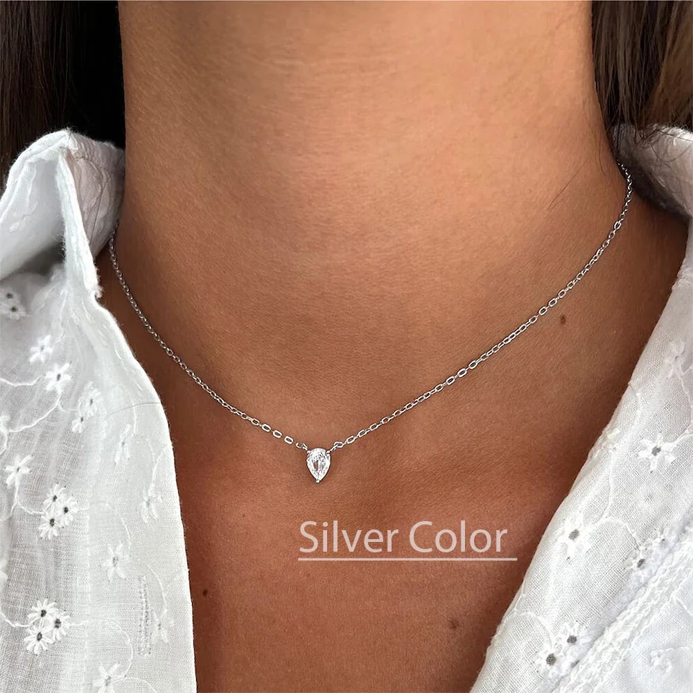 with Certificate 1/2/3/4carat Teardrop Moissanite Pendant Necklace S925 Silver Pear Cut Solitaire Diamond Neck Chain for Women