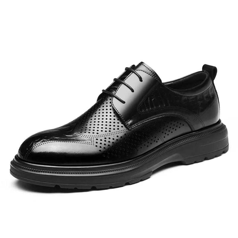 2026 Summer New Men's Cow Leather Oxford Shoes Hollow Out Formal Business Dress Shoes Male Non-slip Fashion Platform Shoe Man