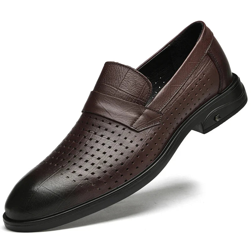 Italian Mens Casual Leather Outdoor Shoes Breathable Casual Hollow Out Men's Soft Bottom Shoes Comfy Flat Designer Walking Shoes