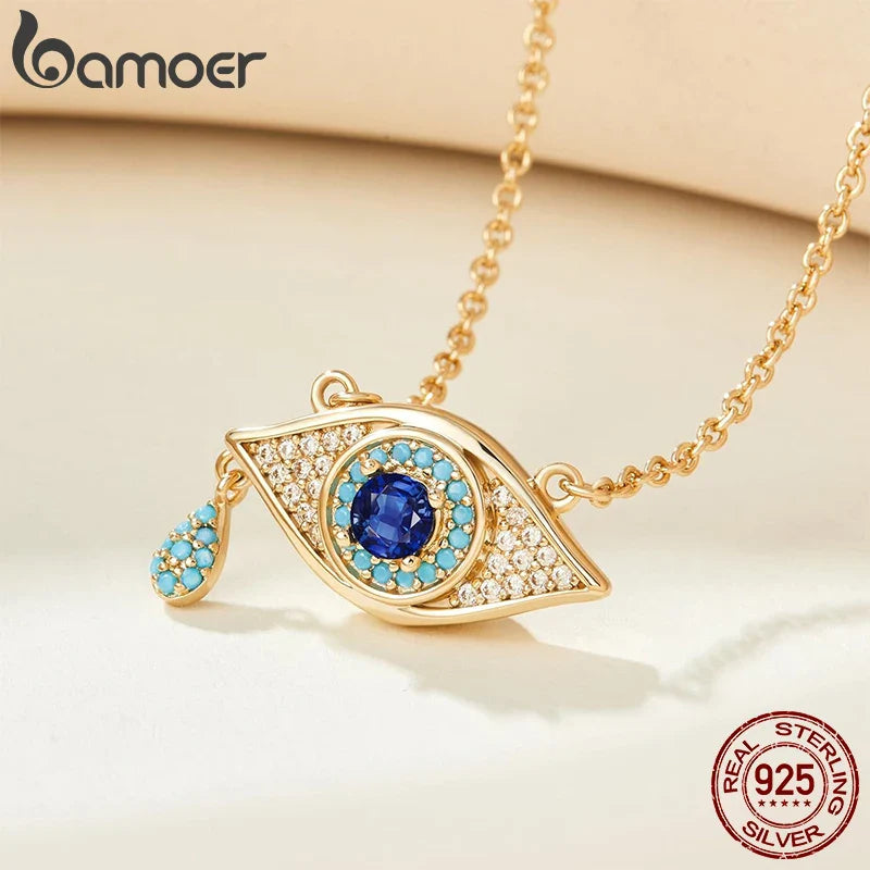 925 Sterling Silver Blue Devil's Eye Necklace Teardrop Bead Pendant Necklace for Women Lucky Guard Jewelry Gift