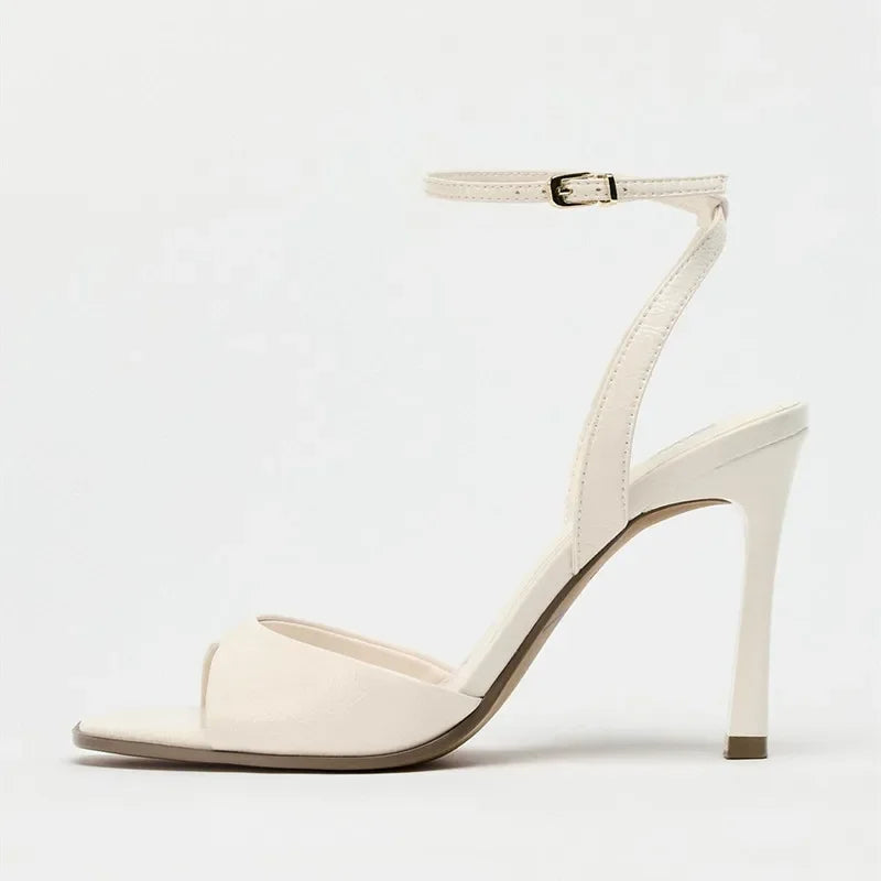 Black Patent Leather Ankle Strap Buckle Heeled Sandals Women Sexy Square Open Toe High Heels Summer Elegant Party Office Shoes