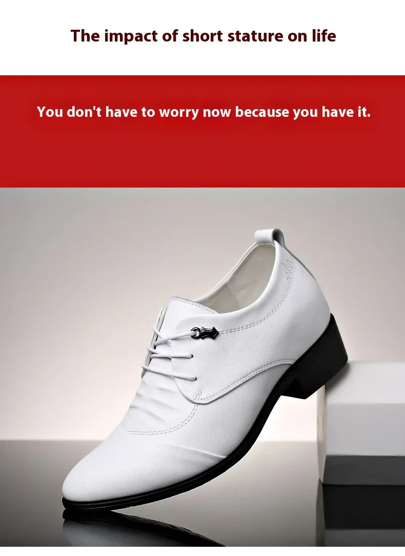 Business Men Oxford Leather Shoes Elevator Man Height Increase Insole 6CM White Black Thick Soled Formal Casual Shoes