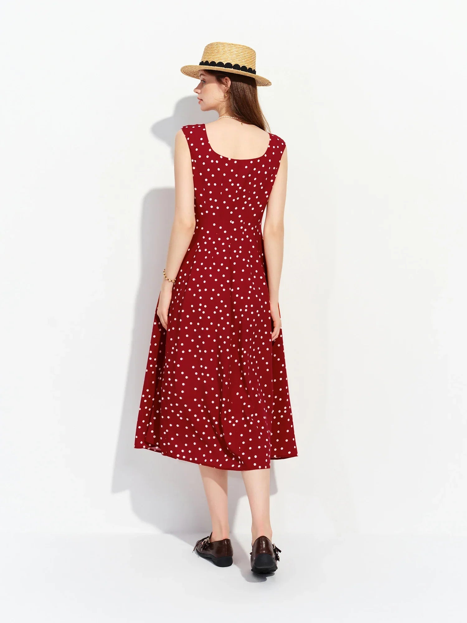 2026 Summer Women's Polka Dot Print Sleeveless Lightweight Dress - French Vintage Charm for Daily and Vacation Wear