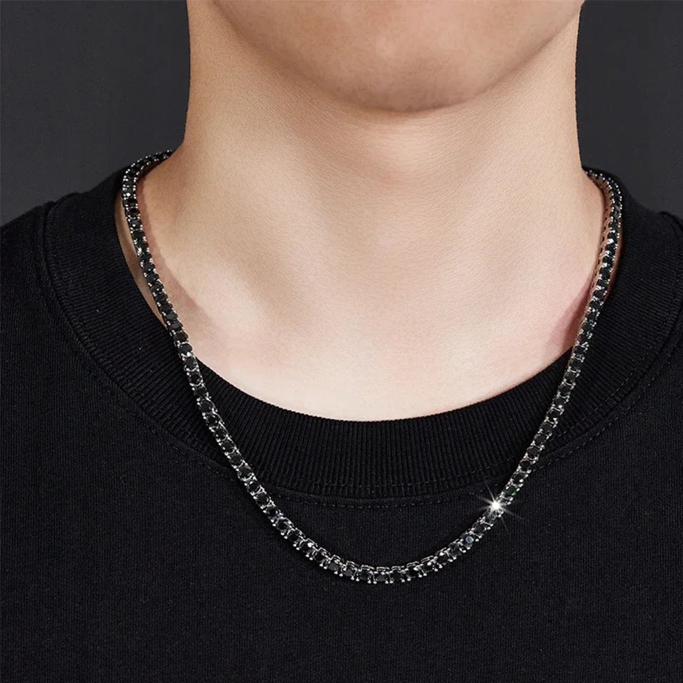 3/4/5/6.5mm Full Black Moissanite Tennis Necklace with GRA 925 Sterling Silver Lab Diamond Hiphop Necklace Jewelry for Men Women