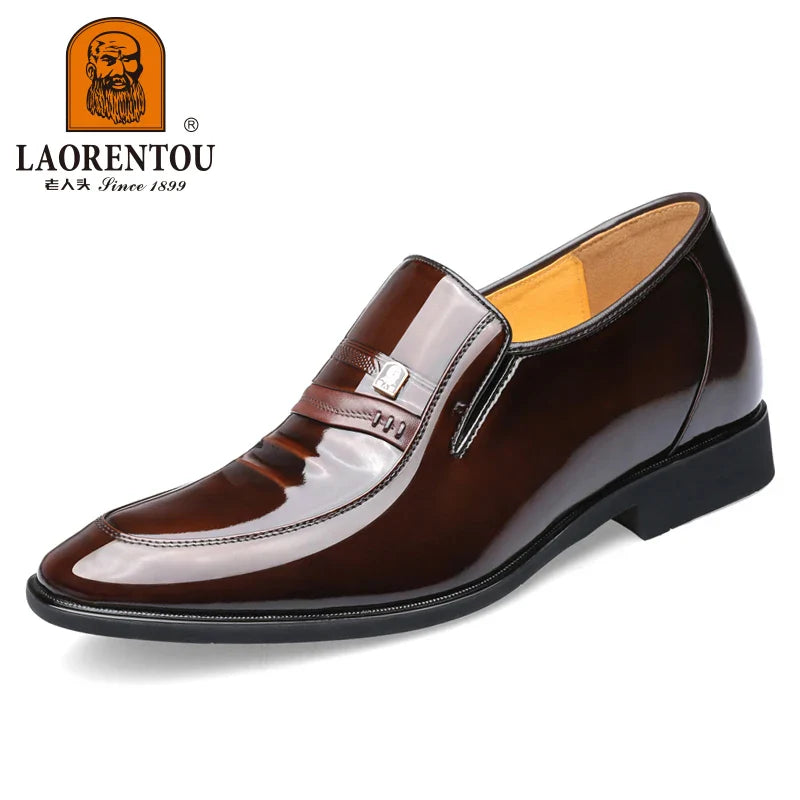 LAORENTOU genuine leather Increase in height 6CM men's shoes, dress leather shoes with raised pointed toe inside wedding shoes