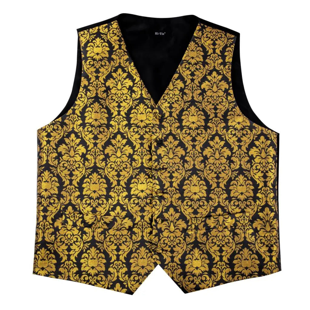 Vest for Men Gold Suit Vest Floral Waistcoat Summer Vest Tuxedo Paisley Tie Set Cufflinks for Wedding Business Hi-Tie WJ-0008