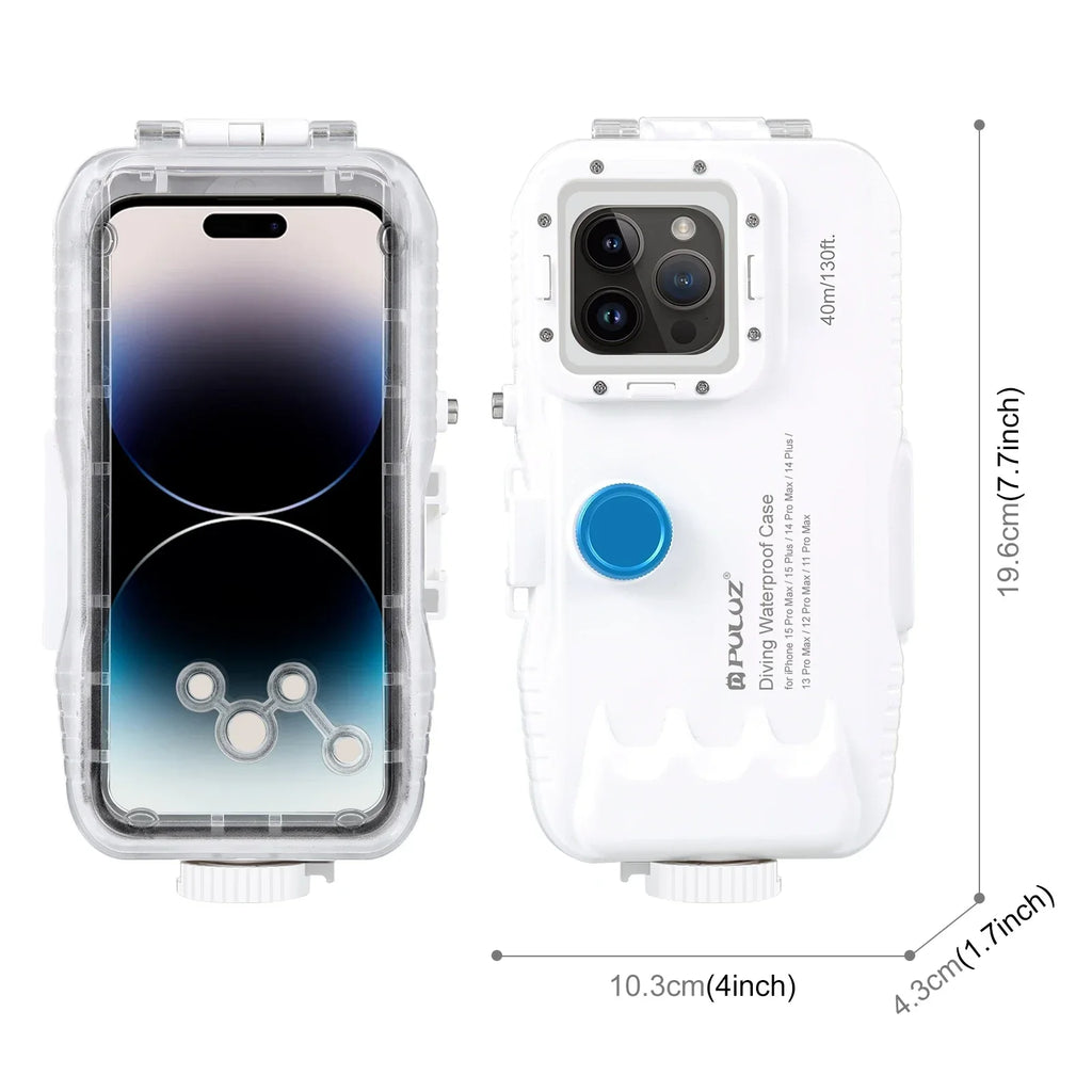 PULUZ 40m/130ft Waterproof Diving Case for iPhone 16 15 14 13 12 11 Pro Max Plus Photo Video Taking Underwater Housing Cover