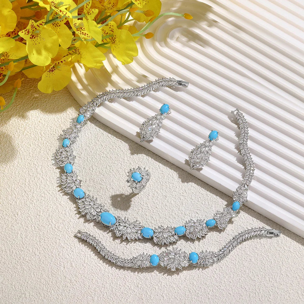 2025 New 4-piece Bride Zirconia Full Set Women's Party Jewelry, Luxury Dubai Nigeria CZ Luxury Crystal Wedding Necklace Set
