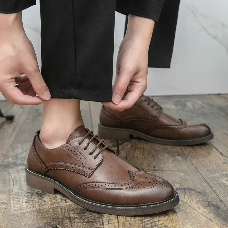 Handmade Mens Wingtip Oxford Shoes Grey Leather Brogue Men's Dress Shoes Classic Business Formal Shoe for Men Chaussure Hommes