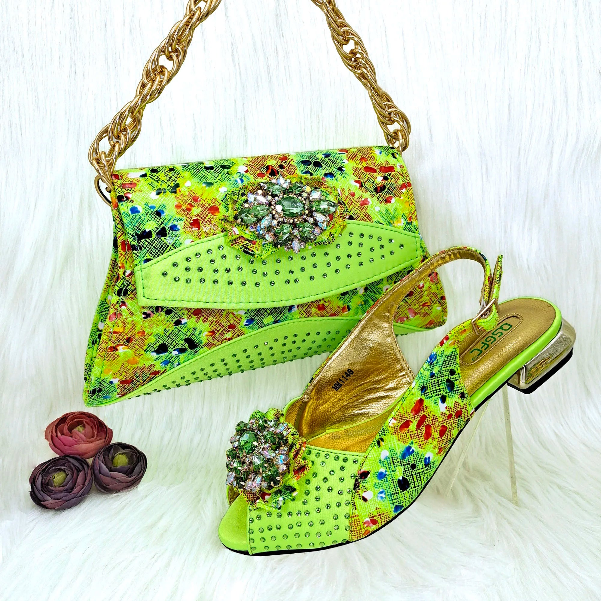 Flash Diamond Decoration Women's Bag With Comfortable Shoes