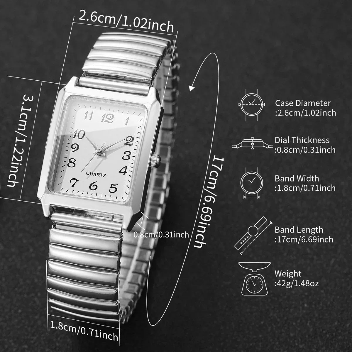 Fashion Rectangle Arabic Dial Women Watches  Casual Asual Elastic Strap Quartz Wristwatch for Ladies Relogio Feminino (No Box)