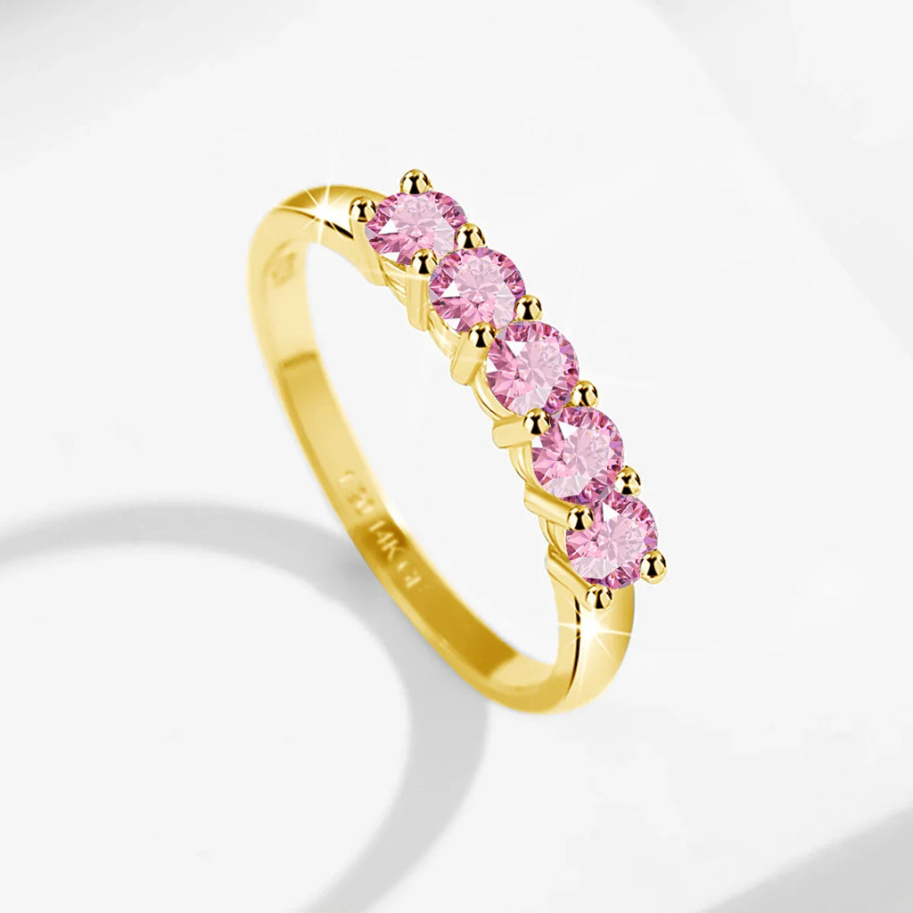 Real 14K Gold Filled Stacking Ring Five Stone Moissanite Wedding Band Finger Jewelry Accessories Anti fading Waterproof