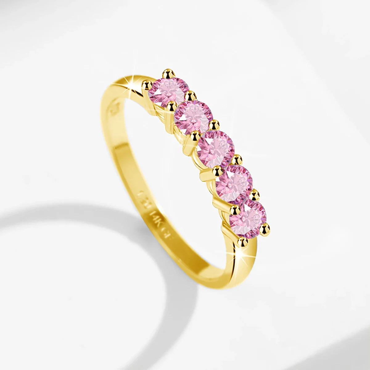 Real 14K Gold Filled Stacking Ring Five Stone Moissanite Wedding Band Finger Jewelry Accessories Anti fading Waterproof
