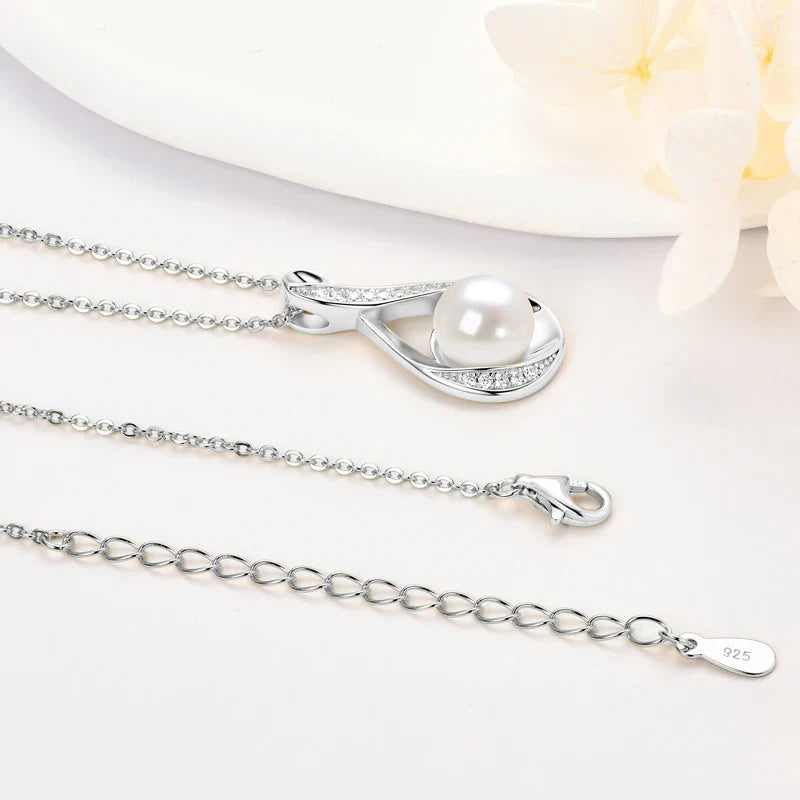 Moissanite Natural Freshwater Pearl Infinity Pendant Necklace & Earrings Sets for Women 925 Sterling Silver Wedding Jewelry Set