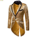 2026 Men's Gold V-Neck Long Sleeve Tuxedo, TV Performance Magic Long Jacket Shiny Sequin Decoration Red Blue Black Blazer S-XXL