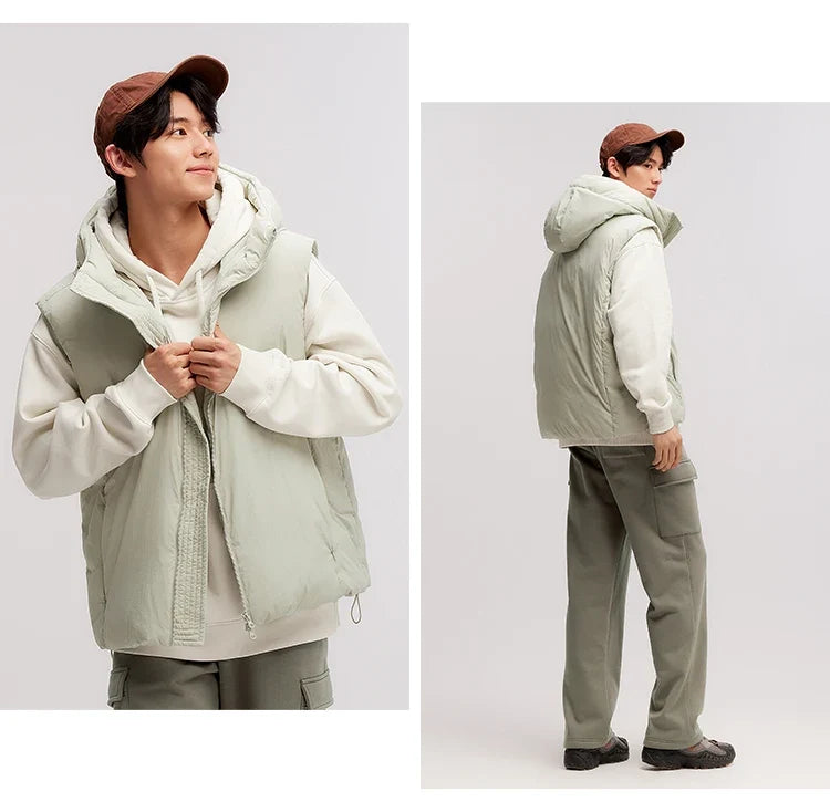 Down Vest Men Three-Resistant Loose Hooded Outerwear 2024 New Winter Stacking Solid Color Versatile Sleeveless Top
