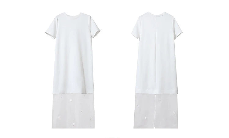 Long Dresses 2026 Autumn New Round Neck Short Sleeve Patchwork Women's Dress Removable Organza Elegant Dress Women 12651024