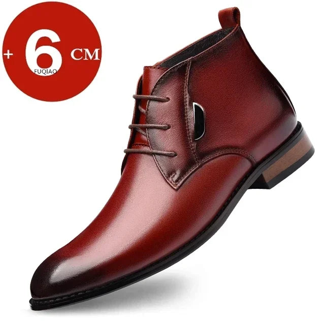 Men Flat/6CM Bussiness Elevator Shoes Genuine Leather Boots Autumn Winter Warm Ankle Boots for Men Botas Hombre Plus Size 37-47