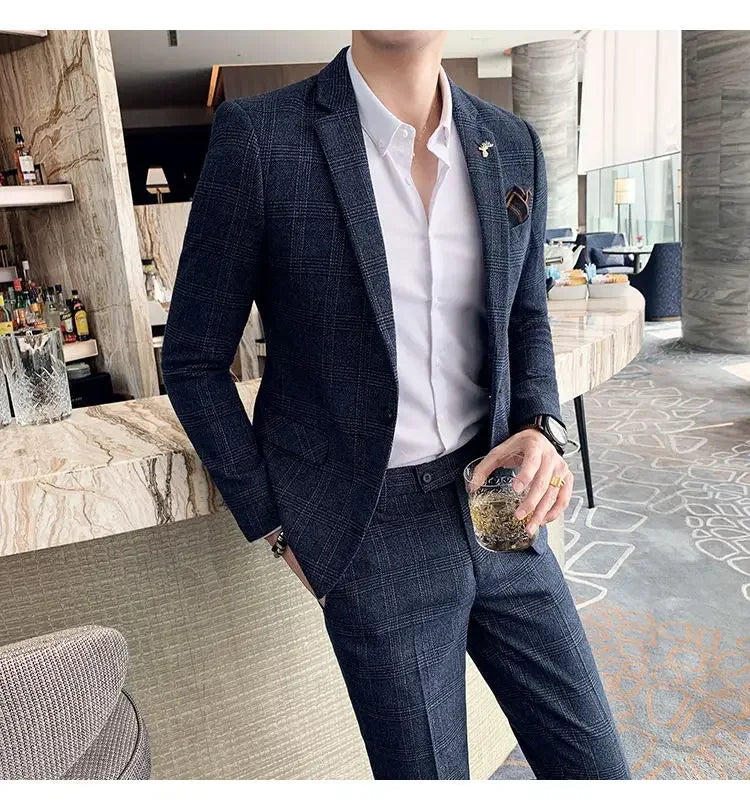 Suit Blazer+Pants Men Fashion Hosts British Style Work Business Wedding Casual Art Style Elegant Gentleman Cotton and Linen Suit